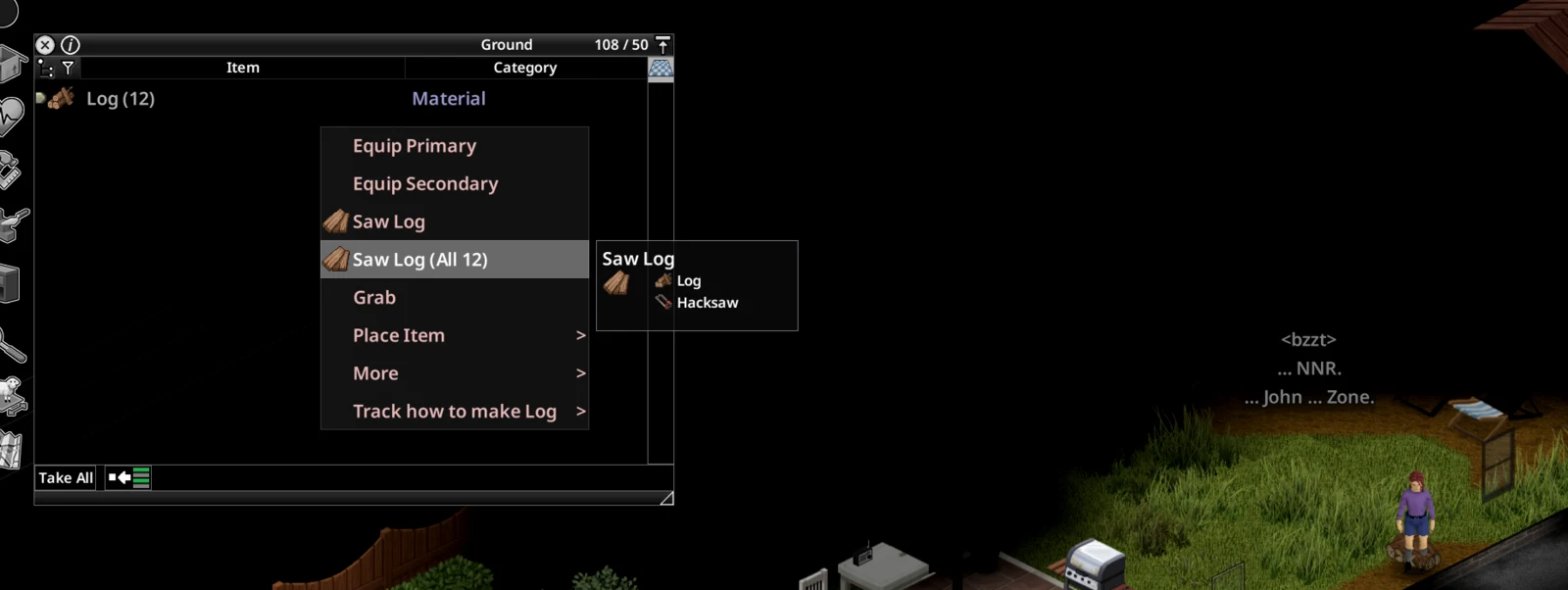 Saw Log (All 12) in the right-click menu